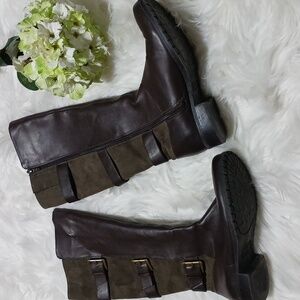 9&Co size 8 brown tall boots, with decoractive buckles. Man made materials.